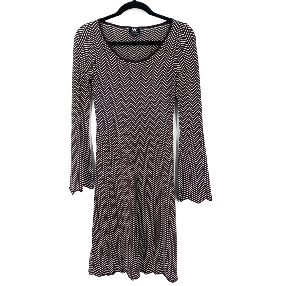 Long Sleeve Chevron Knit Midi Dress w/ Scalloped Hem by W by Worth Size XS